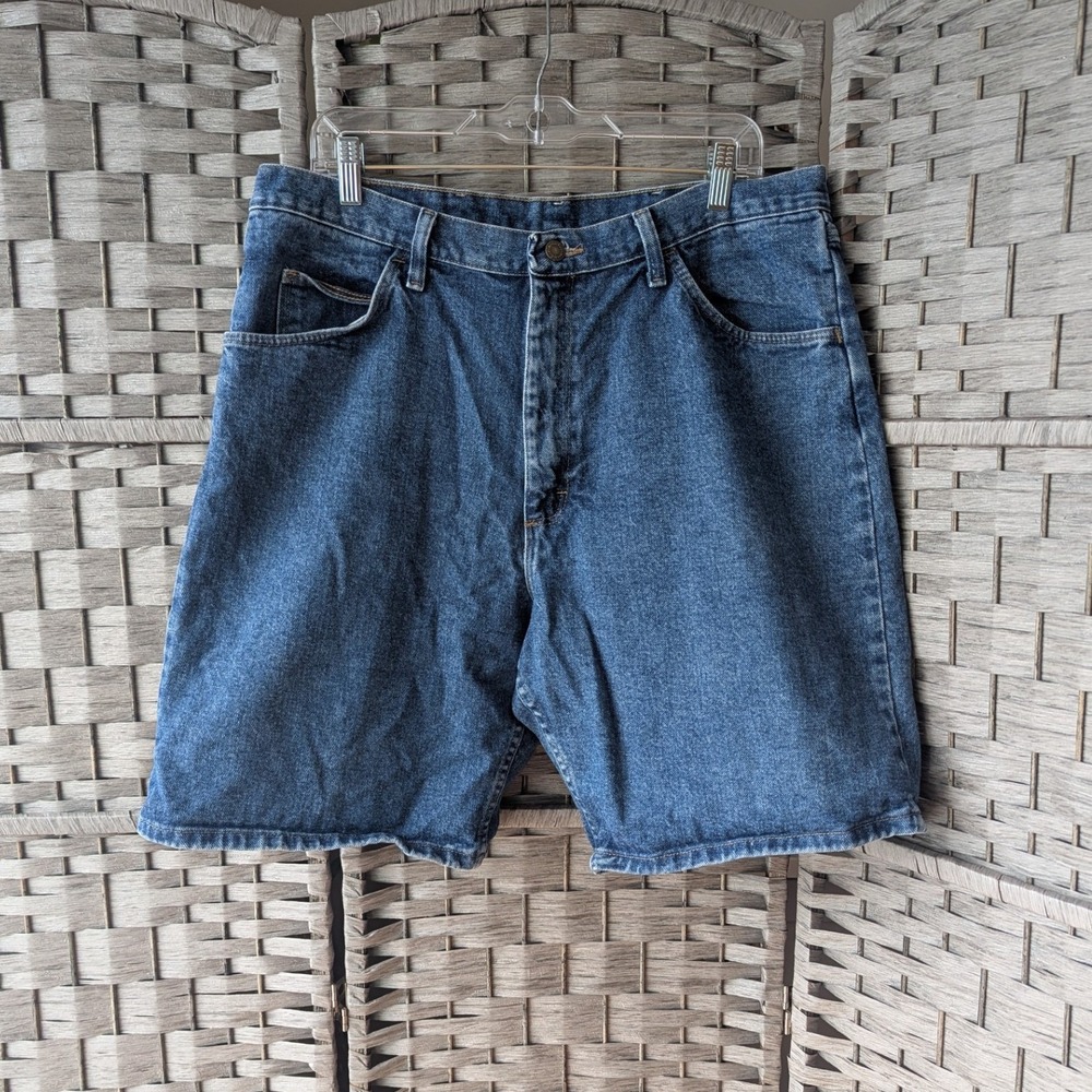 Y2K Wrangler Jorts Jean Shorts Medium Wash Denim Relaxed Fit Mens 36 Dad Core